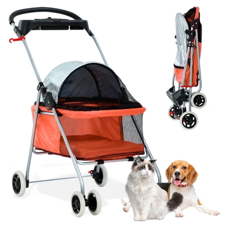 YRLLENSDAN Pet Stroller 4 Wheels Posh Folding Waterproof Portable Travel Cat Dog Stroller with Cup Holder,Orange