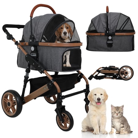 YRLLENSDAN Pet Stroller Premium 3-in-1 Multifunction 4 wheels Dog Cat Stroller for Large Medium Dogs Cats Folding Lightweight Travel Stroller with Detachable Carrier,66lbs Capacity, White
