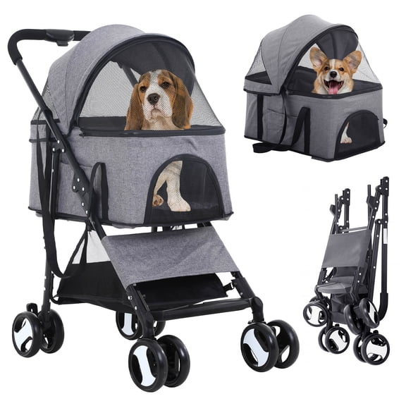YRLLENSDAN Pet Stroller Premium 3-in-1 Multifunction Dog Cat Jogger Stroller for Medium Small Dogs Cats Folding Lightweight Travel Stroller with Detachable Carrier &Cup Holder,Grey
