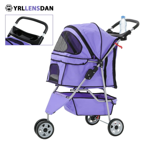 YRLLENSDAN Pet Stroller for Small Dog 10 lbs All Terrain Dog Stroller for Medium Dog 30 lbs Cat Stroller for 2 Cats Doggy Puppy Stroller with Furry Pad Portable Dog Cart with Wheels,Purple