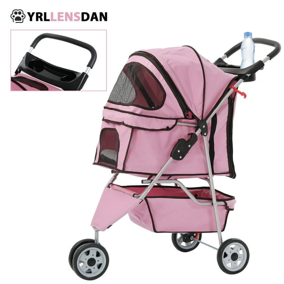YRLLENSDAN Pet Stroller for Small Dog 10 lbs All Terrain Dog Stroller for Medium Dog 30 lbs Cat Stroller for 2 Cats Doggy Puppy Stroller with Furry Pad Portable Dog Cart with Wheels,Pink