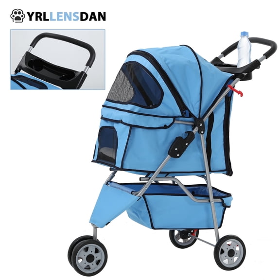 YRLLENSDAN Pet Stroller for Small Dog 10 lbs All Terrain Dog Stroller for Medium Dog 30 lbs Cat Stroller for 2 Cats Doggy Puppy Stroller with Furry Pad Portable Dog Cart with Wheels,Blue