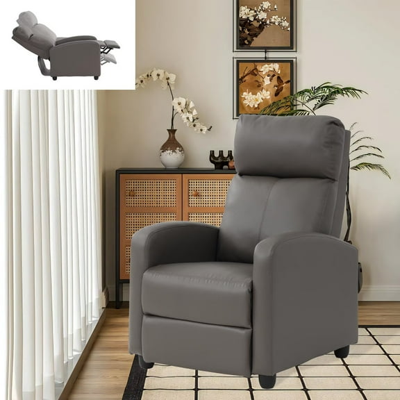 YRLLENSDAN Recliner Chair for Living Room Home Theater Seating Single Sofa Lounge with Padded Seat Backrest PU Leather for Adults, Grey