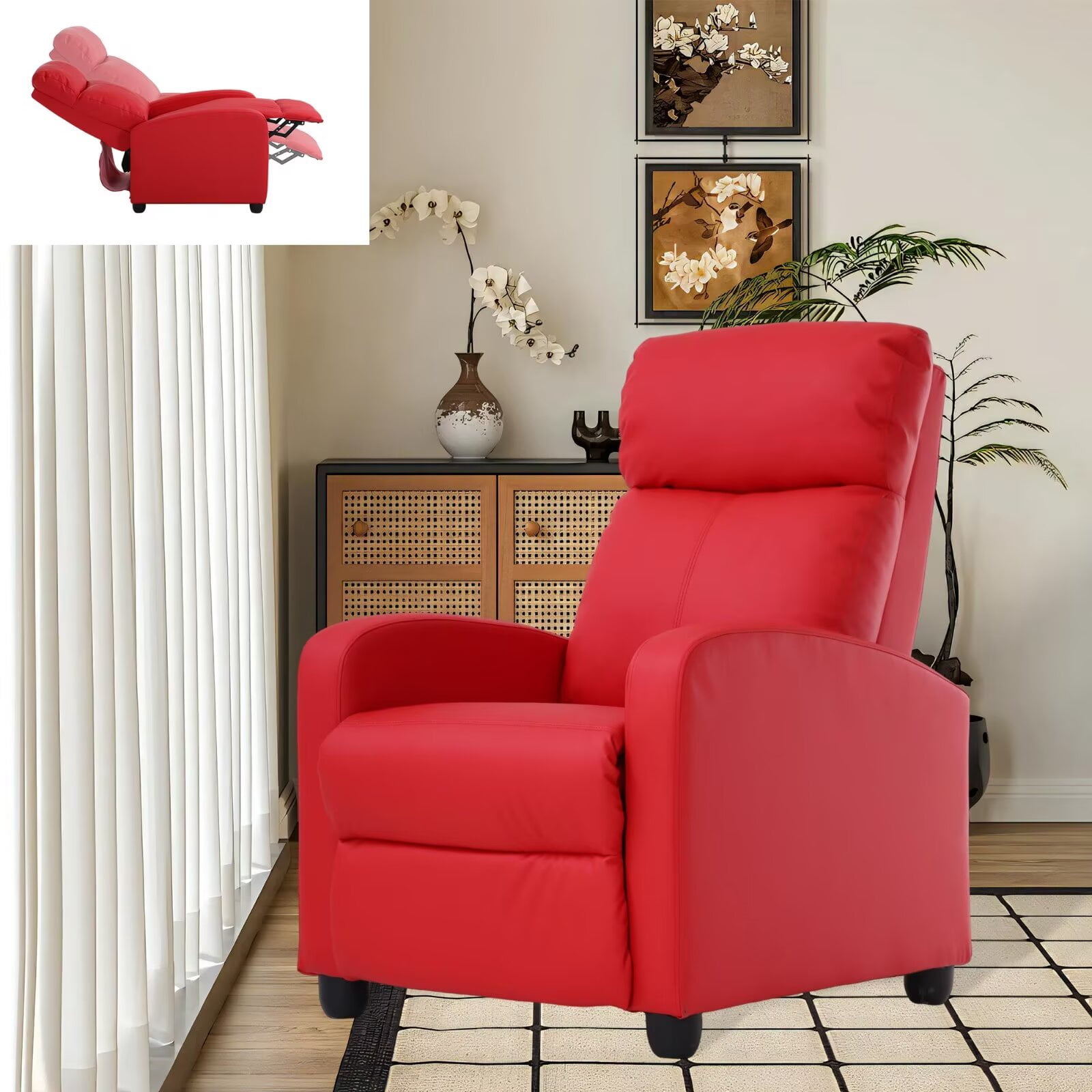 YRLLENSDAN Recliner Chair for Living Room Home Theater Seating Single Reclining Sofa Lounge with Padded Seat Backrest (Red)