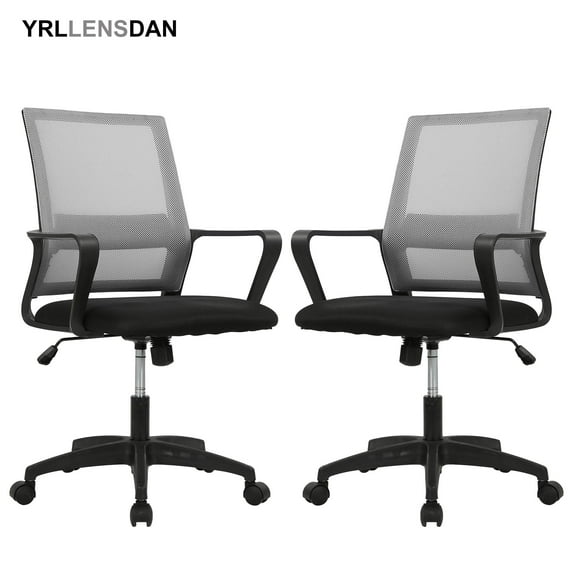 YRLLENSDAN Set of 2 Mesh Office Chair with Wheels Rolling Desk Chair with Arms Mesh Computer Chair for Adults Conference Room Chair Study Chair Adjustable Height,Gray