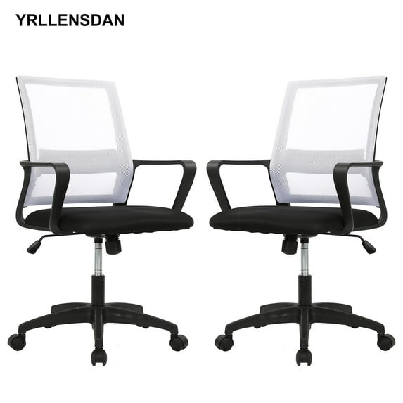 YRLLENSDAN Set of 2 Mesh Office Chair with Wheels Rolling Desk Chair with Arms Mesh Computer Chair for Adults Conference Room Chair Study Chair Adjustable Height,White
