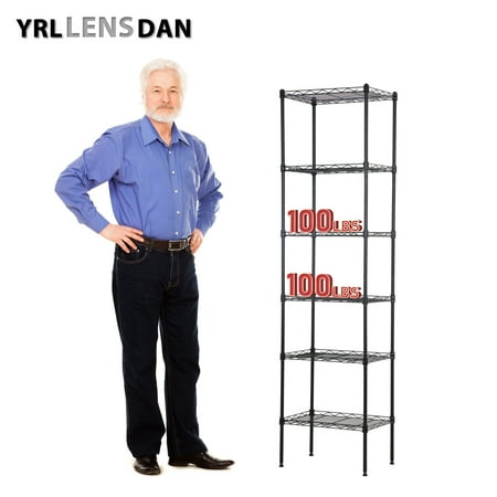 YRLLENSDAN Skinny Shelf for Small Space 6 Tier Narrow Shelving Unit 17Lx12W Height-Adjustable NSF-Certified Metal Wire Shelving Rack Kitchen Tool Utility Shelves 6 Shelf Storage Rack,Black