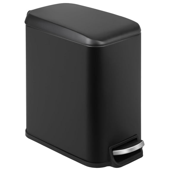 YRLLENSDAN Small Bathroom Trash Can with Lid, Step Trash Can with Foot Pedal, Stainless Steel Small Garbage Can for Bedroom Kitchen Office Dorm, Black
