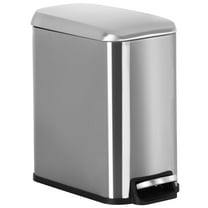 YRLLENSDAN Small Bathroom Trash Can with Lid, Step Trash Can with Foot Pedal, Stainless Steel Small Garbage Can for Bedroom Kitchen Office Dorm, Silver