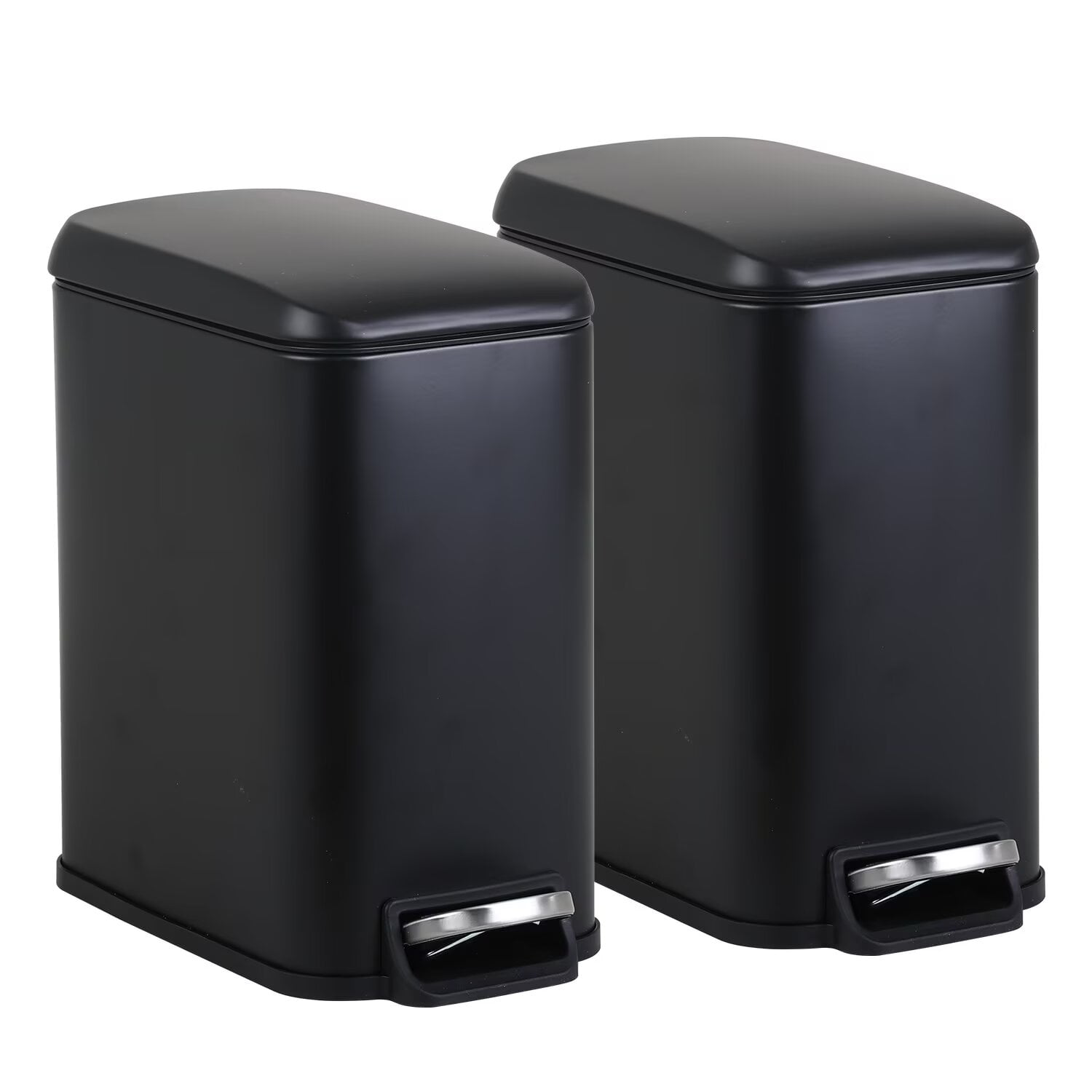 YRLLENSDAN,Stainless Steel Kitchen Trash Cans,Small Trash Can with Lid,Bathroom Trash Cans,Removable Bucket,with Foot Pedal,1.3 Gallon,Black,2 Pack
