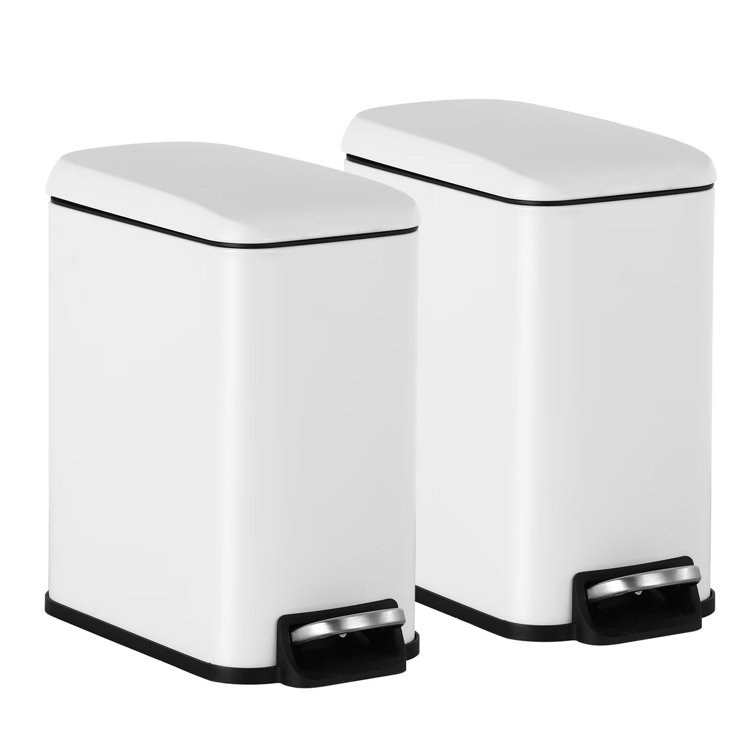 YRLLENSDAN,Stainless Steel Kitchen Trash Cans,Small Trash Can with Lid,Bathroom Trash Cans,Removable Bucket,with Foot Pedal,1.3 Gallon,White,2 Pack