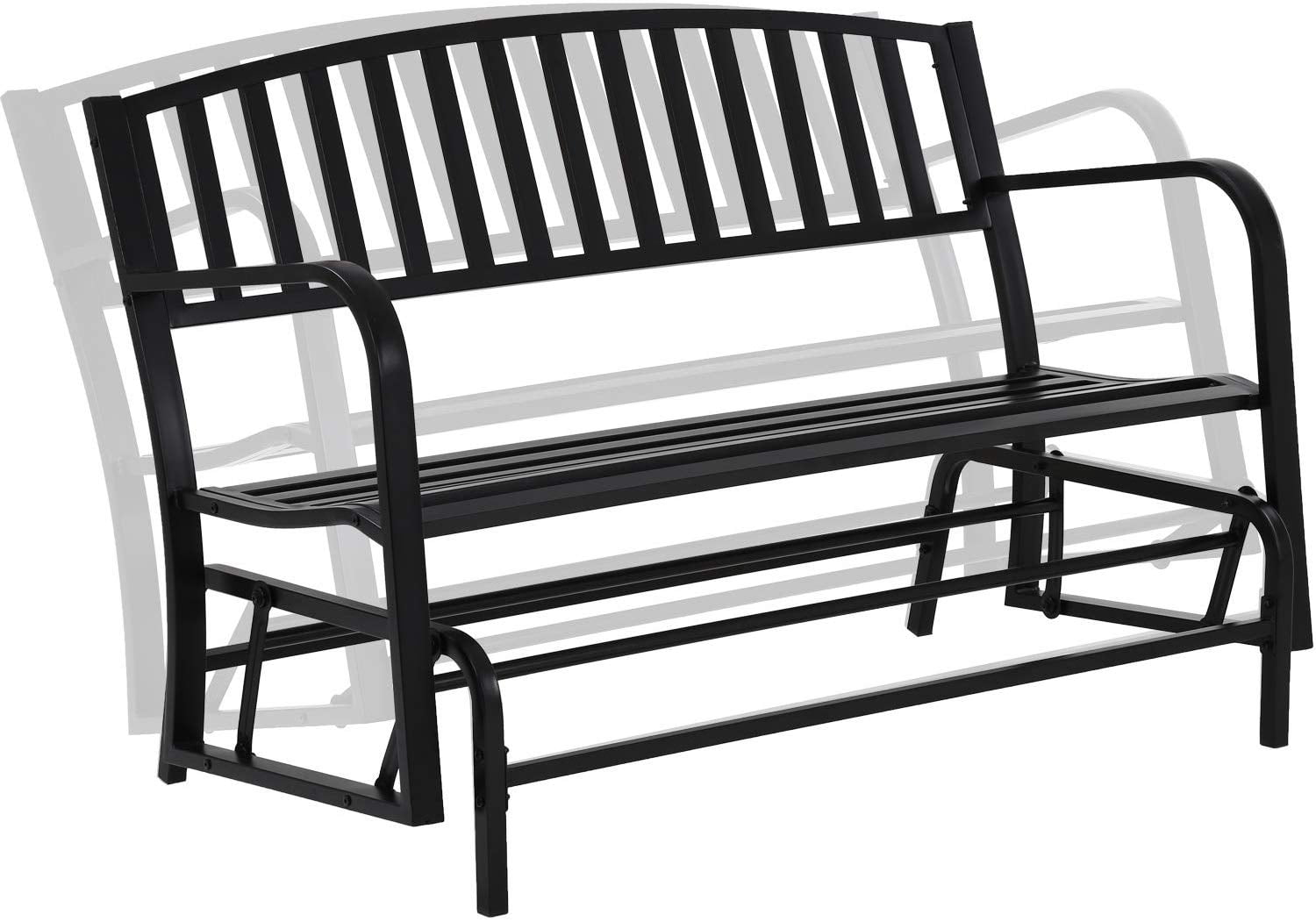Black Powder-Coated Steel Outdoor Glider Bench