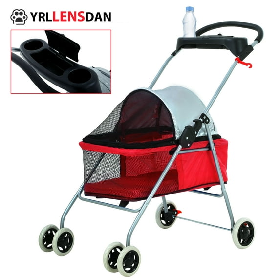 YRLLENSDAN Sun-Proof Pet Stroller for Small Dog 10 lbs Dog Stroller for Medium Dog 30 lbs Cat Stroller for 2 Cats Puppy Stroller with Bottle Holder and Sponge Pad,Red