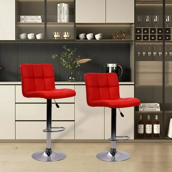 YRLLENSDAN Swivel Adjustable Height Bar Stools, Red (Set of 2)