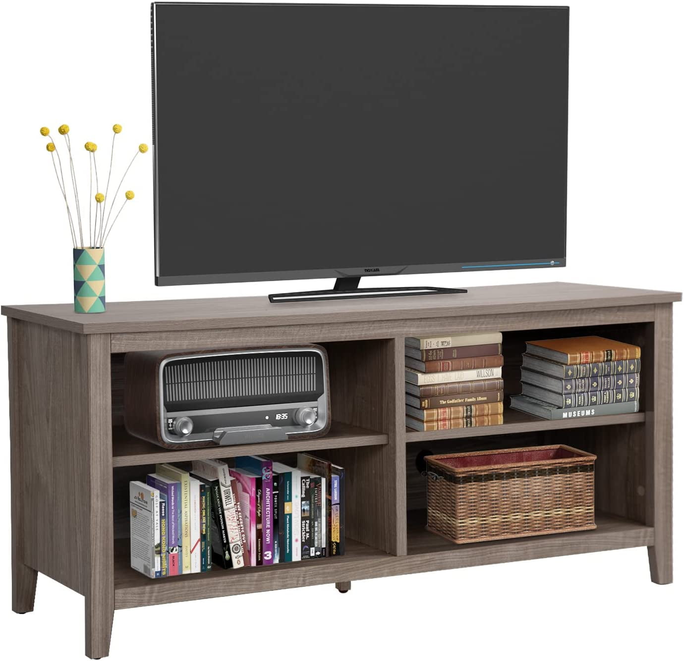 YRLLENSDAN TV Stands for 65 inch TV with 4 Storage Cubes, Wood TV Stand for TV up to 65 inch