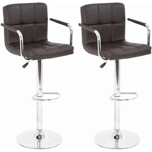 YRLLENSDAN Tall Bar Stools Set of 2 High Bar Chairs with Armrest Kitchen Bar Stools Swivel Adjustable Bar Stool Leather Island Chairs Set of 2 Counter Height Bar Stools with Back,Brown