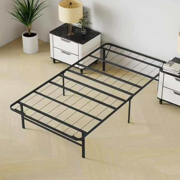 YRLLENSDAN,Twin Size Bed Frames,Metal Bed Frame Twin,Bed Frames with Storage,Foldable,Withstand 1,000 Pounds,Minimalist,Black