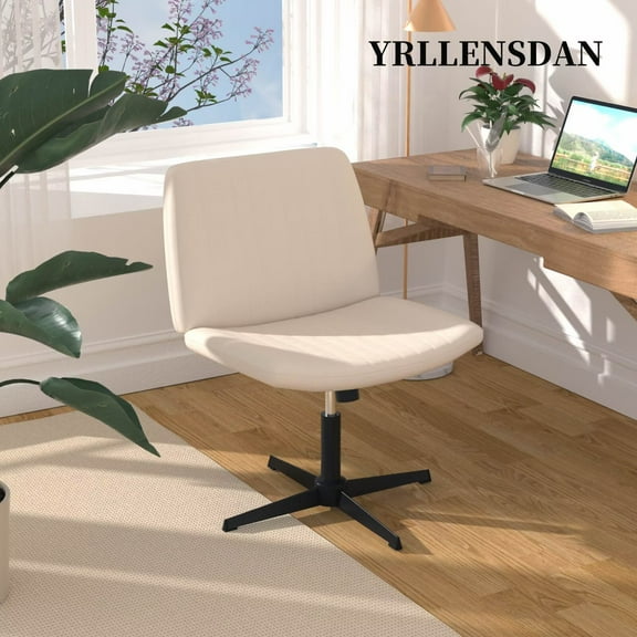 YRLLENSDAN,Vanity Chair with Back,Criss Cross Desk Chair,Cross Legged Office Chair,No Wheels Or Handrails,Suitable for Bedrooms and Living Rooms,Beige