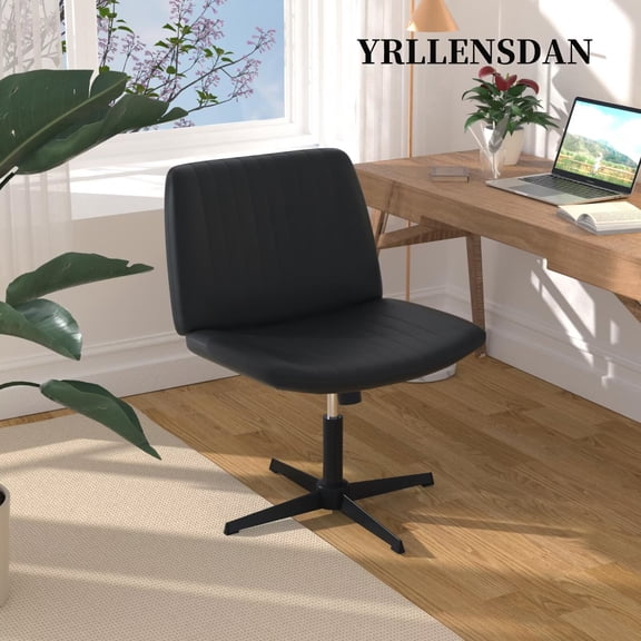 YRLLENSDAN,Vanity Chair with Back,Criss Cross Desk Chair,Cross Legged Office Chair,No Wheels Or Handrails,Suitable for Bedrooms and Living Rooms,Black