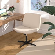 YRLLENSDAN Vanity Chair No Wheels Armless, Height Adjustable Criss Cross Office Chair with Back, Swivel Computer Chair Ergonomic with Wide Seat, Beige