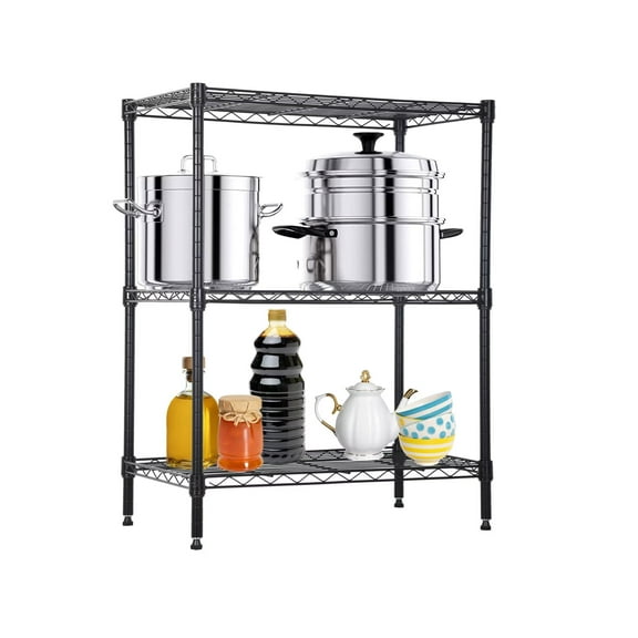 YRLLENSDAN Wire Adjustable Shelves 3 Tier for Bathroom Garage Kitchen Laundry Room, storage rack 150 LBS Capacity per Shelf, 450 LBS Total , 23"×13.2"×30.2", Black