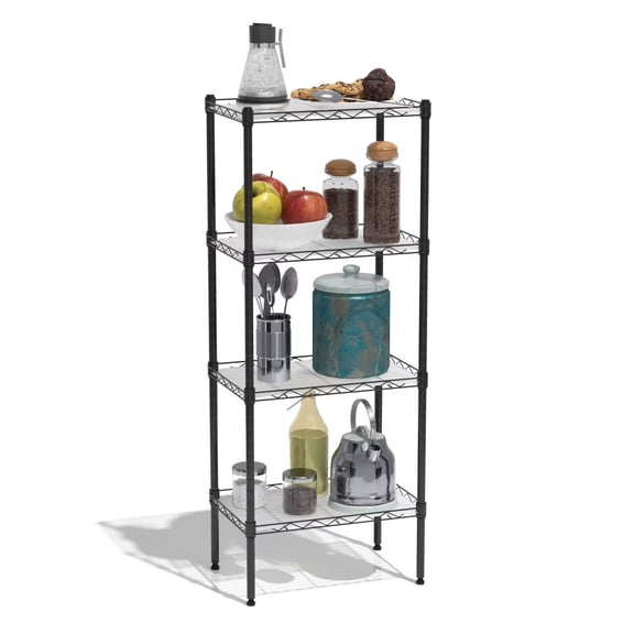 YRLLENSDAN Wire Storage Standing Shelf Adjustable, Metal Racks for Storage, 4 Tier Shelving Unit, 600 lbs, for Laundry Bathroom Kitchen Pantry Closet Garage, Black