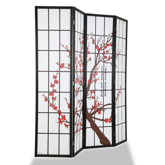 YRLLENSDAN Wood Oriental Shoji Room Dividers with 4 Panels, 6Ft Folding Privacy Divider for Dorm Wall Divider for Rooms Portable Freestanding Partition Screen