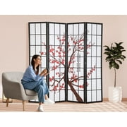 YRLLENSDAN Wood Oriental Shoji Room Dividers with 4 Panels, 6Ft Folding Privacy Divider for Dorm Wall Divider for Rooms Portable Freestanding Partition Screen