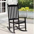 thumbnail image 1 of YRLLENSDAN Wooden Rocking Chair, Patio Rocking Chair Porch Rocking Chairs with High Back and Armrest Patio Wooden Rocker Outdoor 243 lbs Support, Black, 1 of 7
