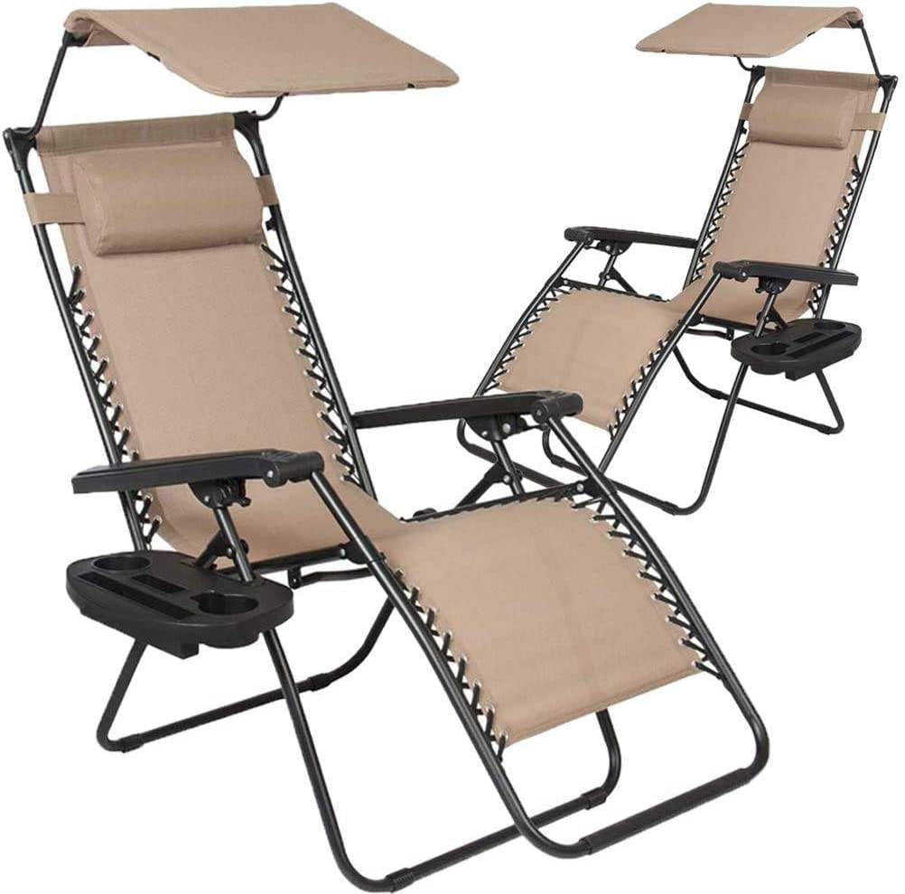 YRLLENSDAN Zero Gravity Chair Set of 2 with Canopy Cup Holder and