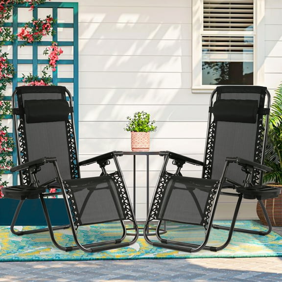 YRLLENSDAN Adjustable Zero Gravity Chairs with Cup Holder and Pillows Black