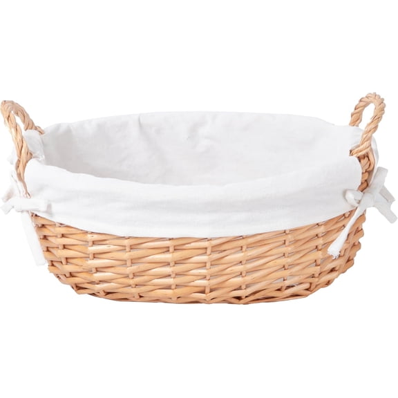 YRMT Wicker Empty Gift Basket to Fill, Wicker Storage Basket with Liner for Organizing Shelves Holiday Present Basket with Handles, Large 15" x 10.6" x 7.3"