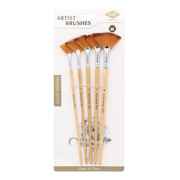 YROHGKPN 5Pack Fan Brush Set Artist Soft Anti-Shedding Nylon Hair Paint Brushes for Acrylic Painting Oil Watercolor Rock Painting