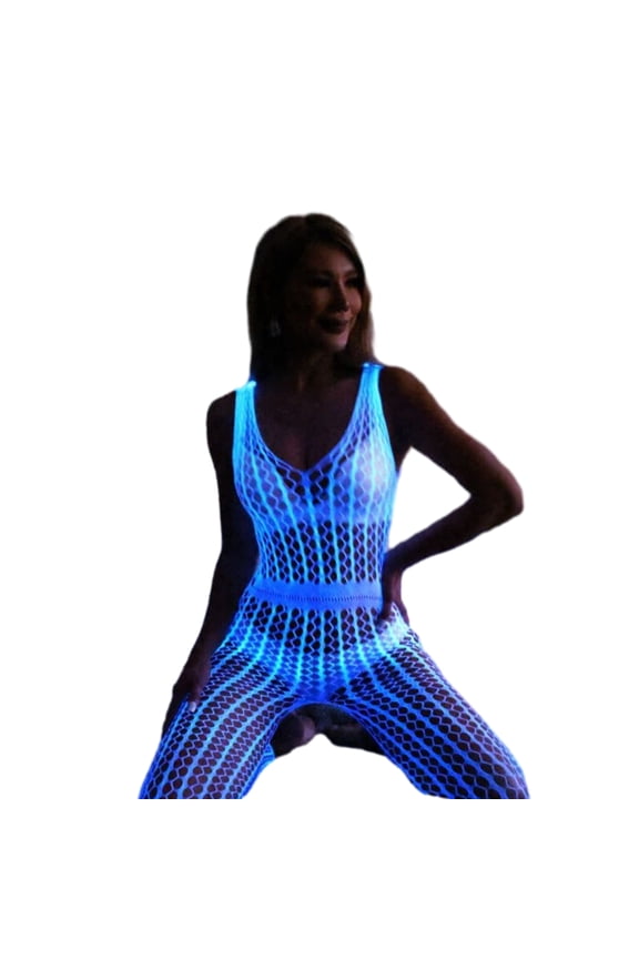 Glow In The Dark Fishnet Bodysuit for Women Open Crotch Bodystockings Hollow Out Mesh