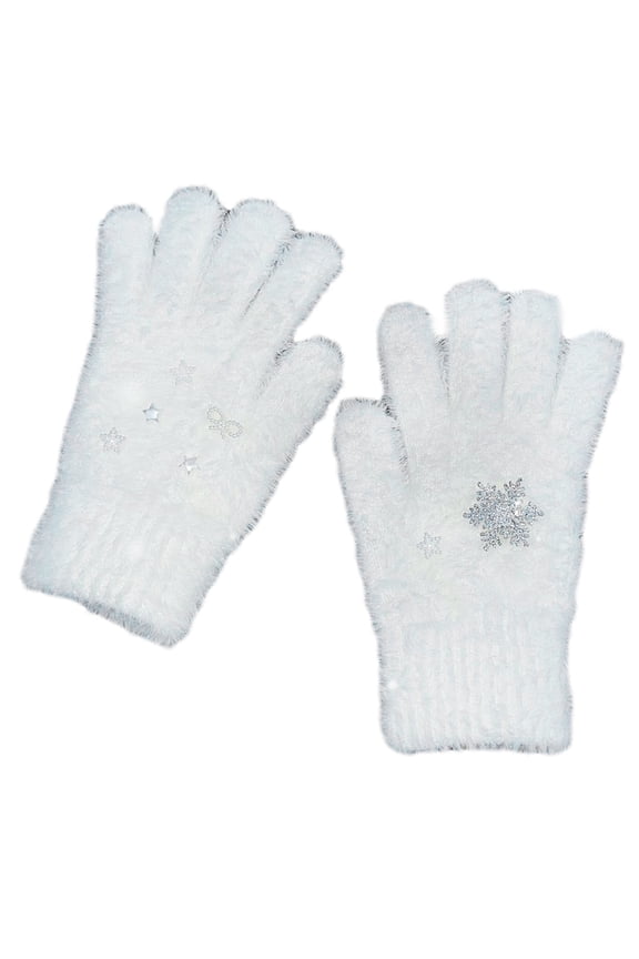 Snowflake Full Finger Gloves for Women Fashion White Short Gloves Like Gloves for Teens