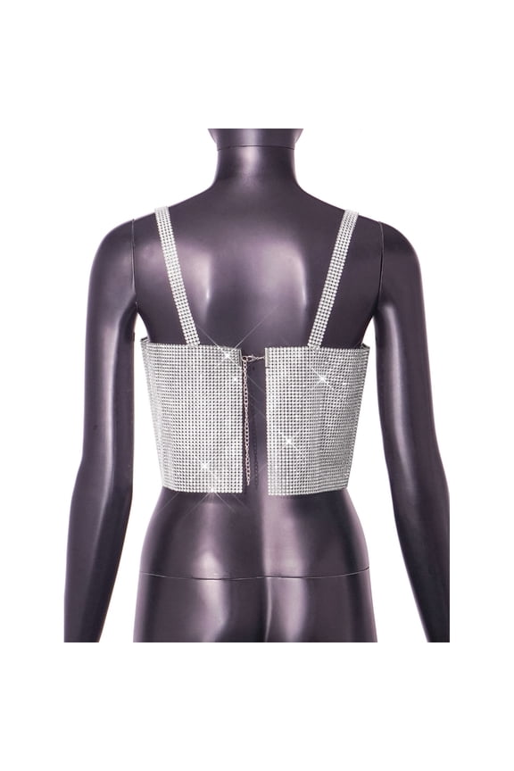 Women's Rhinestones Tops Fishnet Crystal Crop Tops Shirt for Night Club Party Outfits