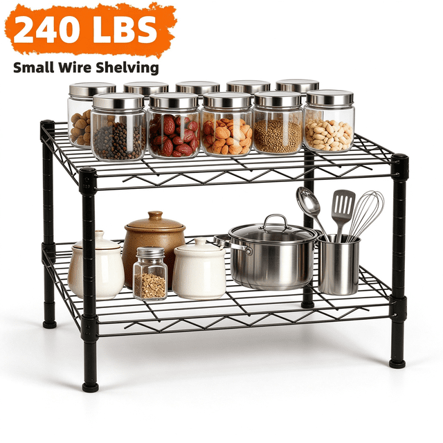 YRTSH 2 Tier Metal Wire Shelving Unit, 240 lbs Adjustable Wire Shelf ...