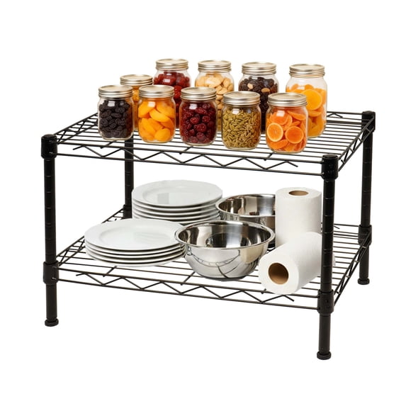 YRTSH Small Metal Wire Shelving Unit, 2 Tier Wire Shelf Adjustable Storage Shelf for Pantry, Kitchen and Laundry Room 11.5"W x 17.4"D x 12"H Black