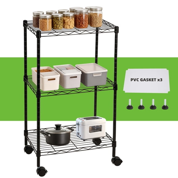 YRTSH Wire Shelving Unit, 3 Tier Wire Shelf Rack with Wheels Adjustable Storage Shelves for Laundry Room Pantry Kitchen 11.4"W x 17.3"D x 29.5"H Black
