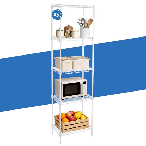 YRTSH Storage Shelves - 5 Tier Heavy Duty Wire Shelving Unit Stable Metal Shelving for Pantry, Kitchen and Laundry Room 9.8"W x 15.7"D x 55.1"H White