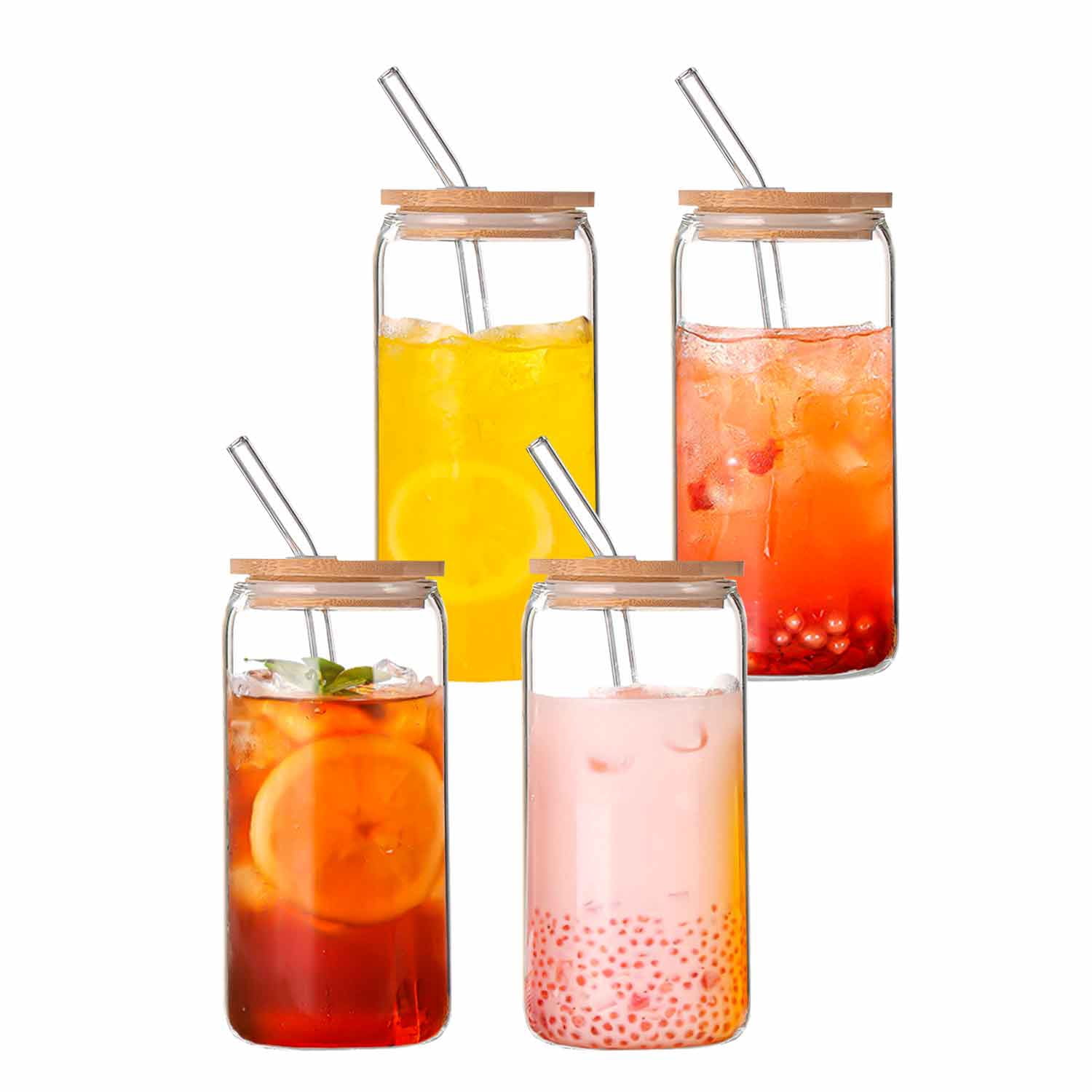 YRYG YRYG Glass Cups with Bamboo Lids and Glass Straw, Can Shaped ...