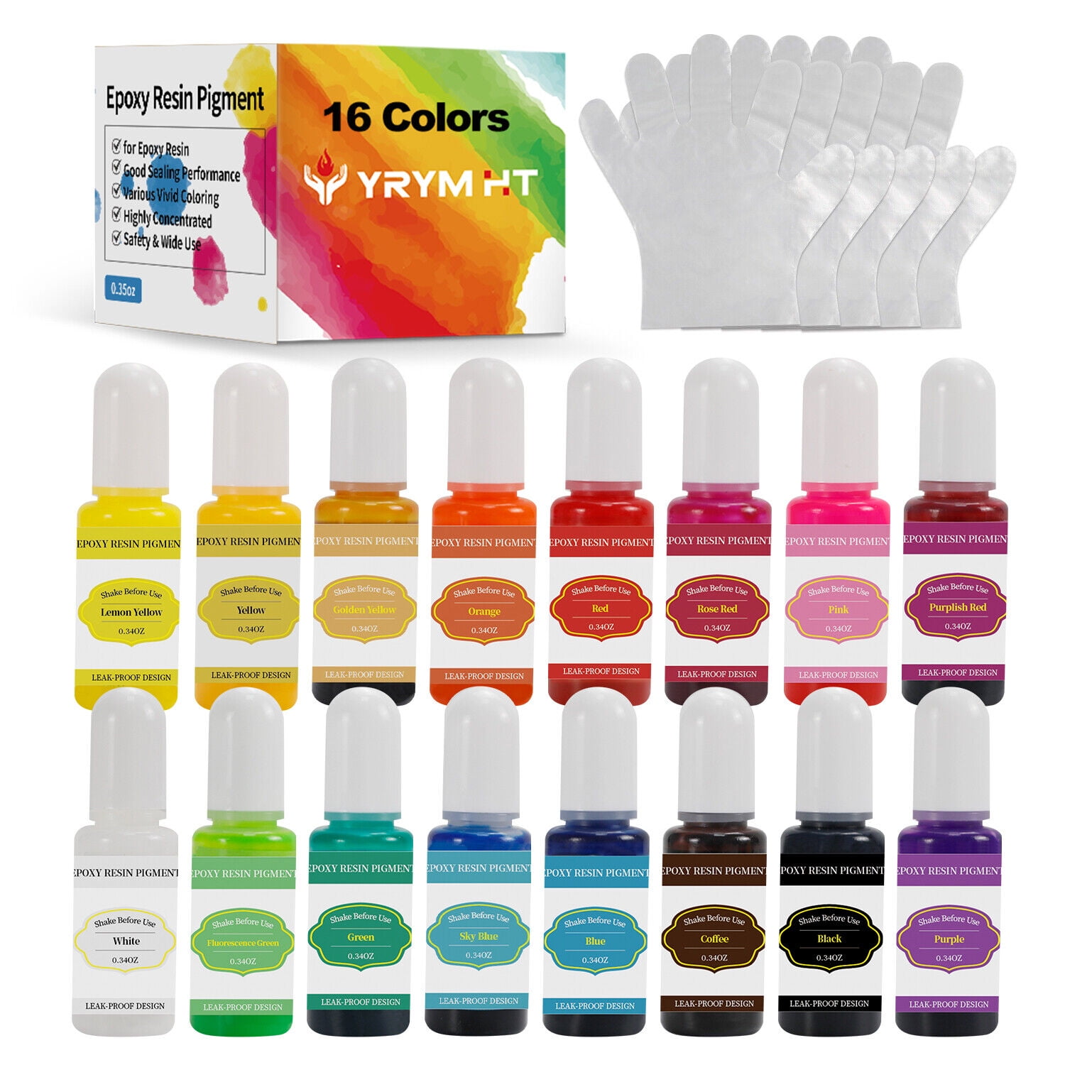YRYM HT 10ml Epoxy Resin Pigment 16/20/24 Colors Transparent Epoxy Resin  Dye Non-Toxic 