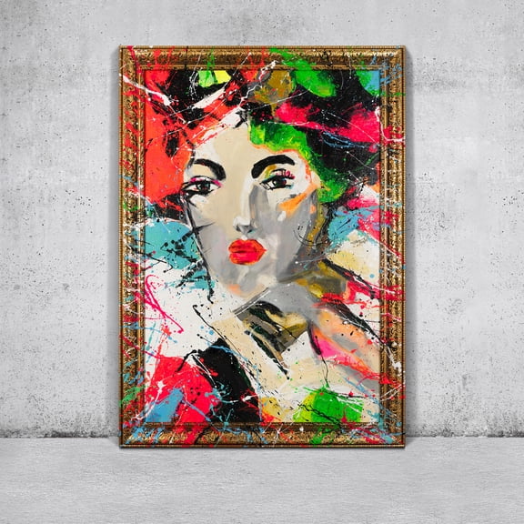 YS-Art Abstract Muse Large Hand-Painted Textured Canvas Wall Art with Gold Frame, Abstract Painting for Living Room or Office, 48x32 inch