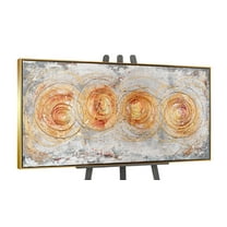 YS-Art Circle of Light Textured Abstract Canvas Wall Art with Gold Frame, Modern Acrylic Painting for Home Decor, 24x48 in