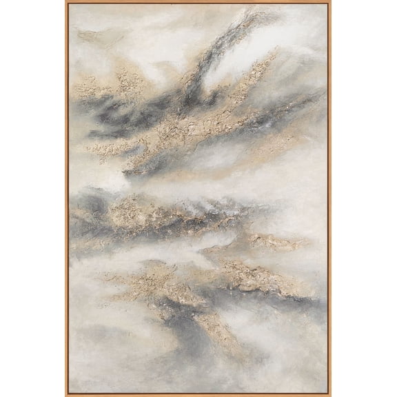 YS-Art Cloudy Melody Hand-Painted 3D Wall Art, Extra Large Textured Abstract Canvas, Wood Frame, 56x40 in