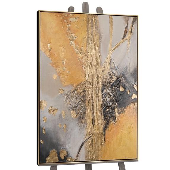 YS-Art Contrasts and Glow Textured Abstract Canvas Art with Frame, Large Hand-Painted Wall Decor for Living Room or Office, 56x40 in