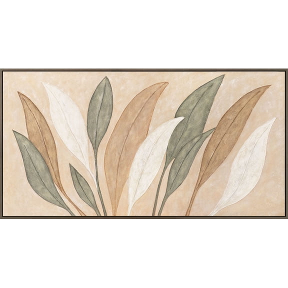 YS-Art Dance of leaves Large Botanical Canvas Heavily Textured Hand Painted Modern Fine Art Gray Frame 56x28 in