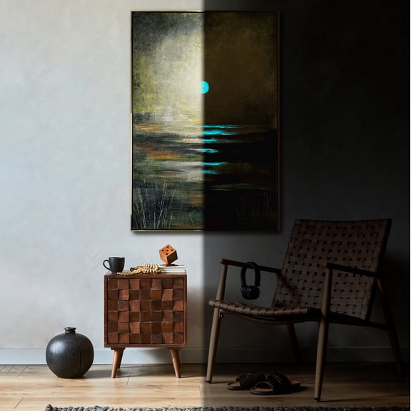 YS-Art Echo of Nature Glow-in-the-Dark Hand-Painted Wall Art with Gold Frame, Home Decor, 48x32 in