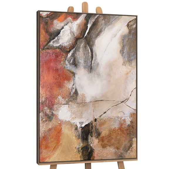 YS-Art Flaming Abstraction Hand-Painted Acrylic Abstract Canvas Wall Art with Gray Frame, Modern Painting for Home Decor, 56x40 in