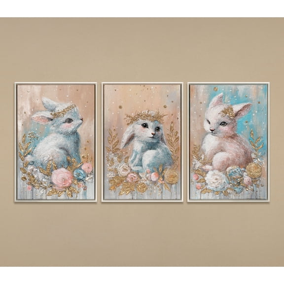 YS-Art Forest Toddlers Triptych with Beige Frame, Wall Art Decor for Kids Rooms, 24x48 in